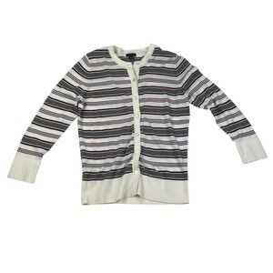 Ann Taylor Factory 100% Cotton Striped Button‑Front Cardigan — Size Small